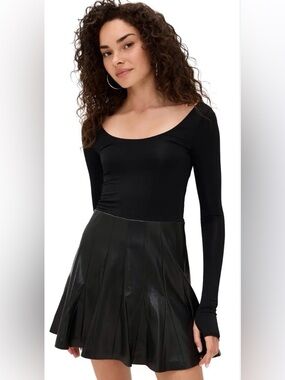 Alice + Olivia Chara Vegan Leather Black Long Sleeve Mini Dress size 6 NWT